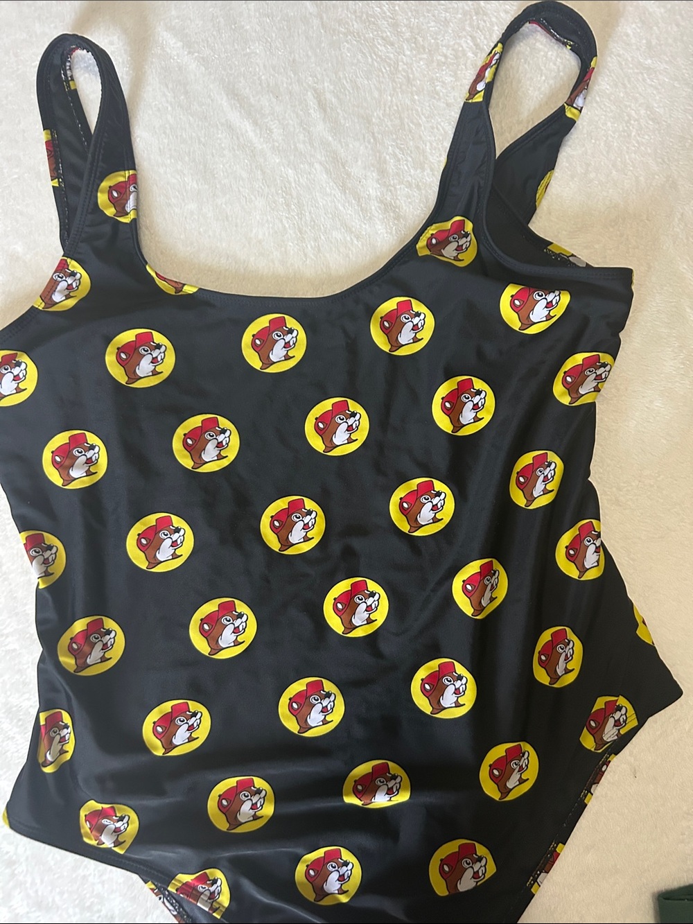 Women’s Black Buccee’s Swim One-Piece with Red & Yellow Beaver Print-XL - Picture 4 of 10